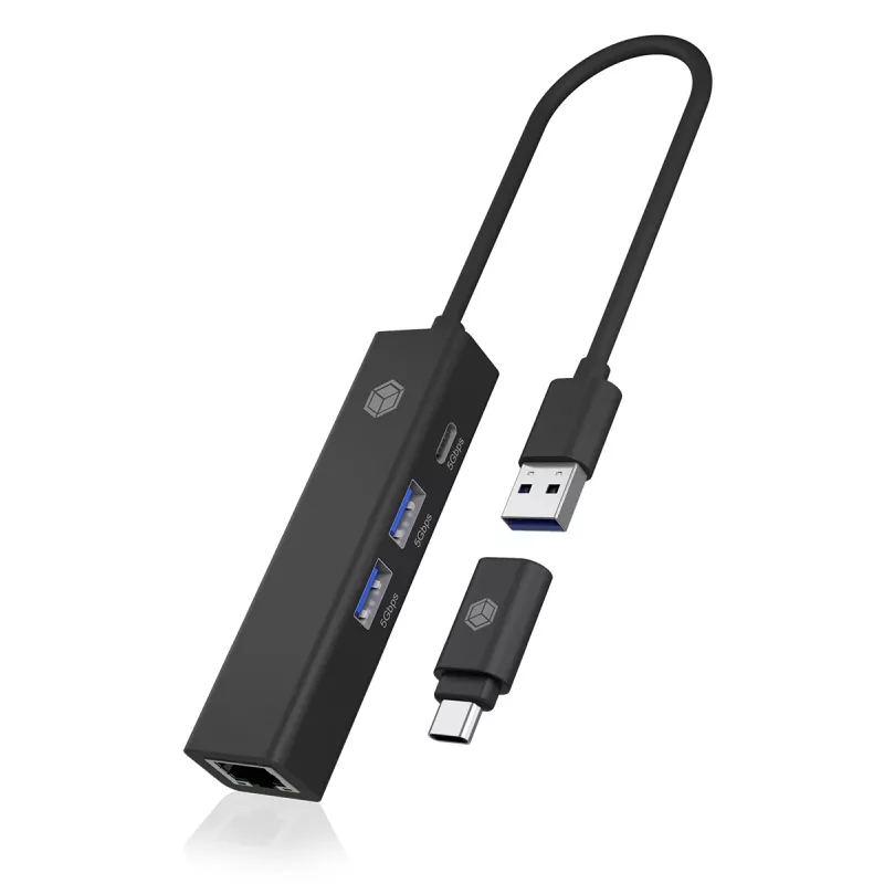 ICY BOX IB-HUB1439-LAN laidinis USB 3.2 Gen 1 (3.1 Gen 1) Type-A juodas