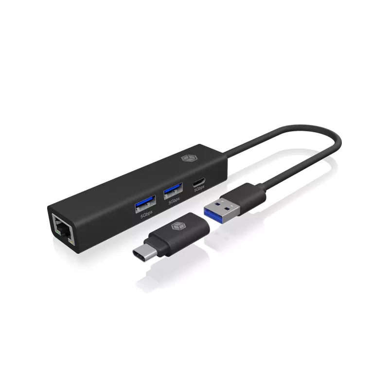 ICY BOX IB-HUB1439-LAN laidinis USB 3.2 Gen 1 (3.1 Gen 1) Type-A juodas