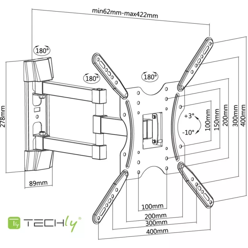 Techly 32-55 colių universalus LCD televizoriaus sieninis laikiklis, juodas