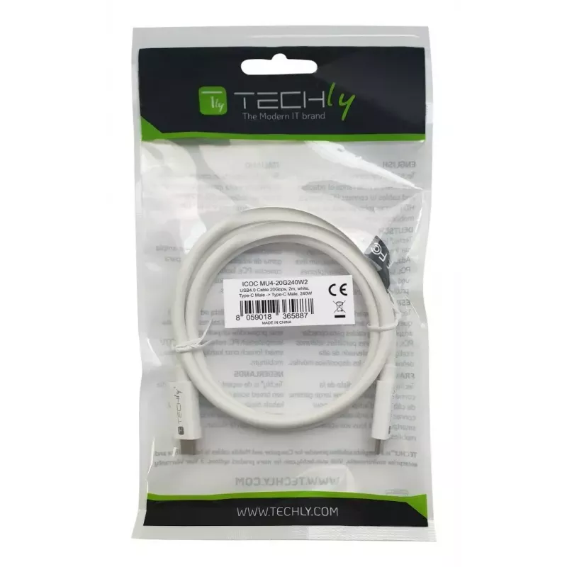 Techly ICOC-MU4-20G240W2 USB kabelis USB4 Gen 2x2 2 m USB C Baltas