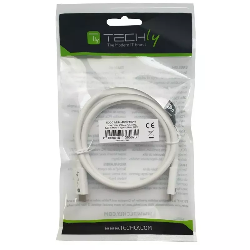 Techly ICOC-MU4-40G240W1 USB kabelis USB4 Gen 3x2 1 m USB C Baltas
