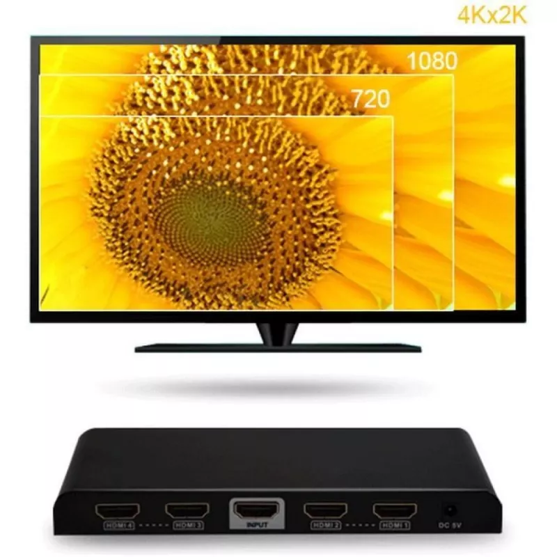 Techly HDMI skirstytuvas 2.0 4K UHD 3D 4 krypčių, HDMI, 4x HDMI, 3840 x 2160 pikselių, Juoda, 4K Ultra HD, 30 m