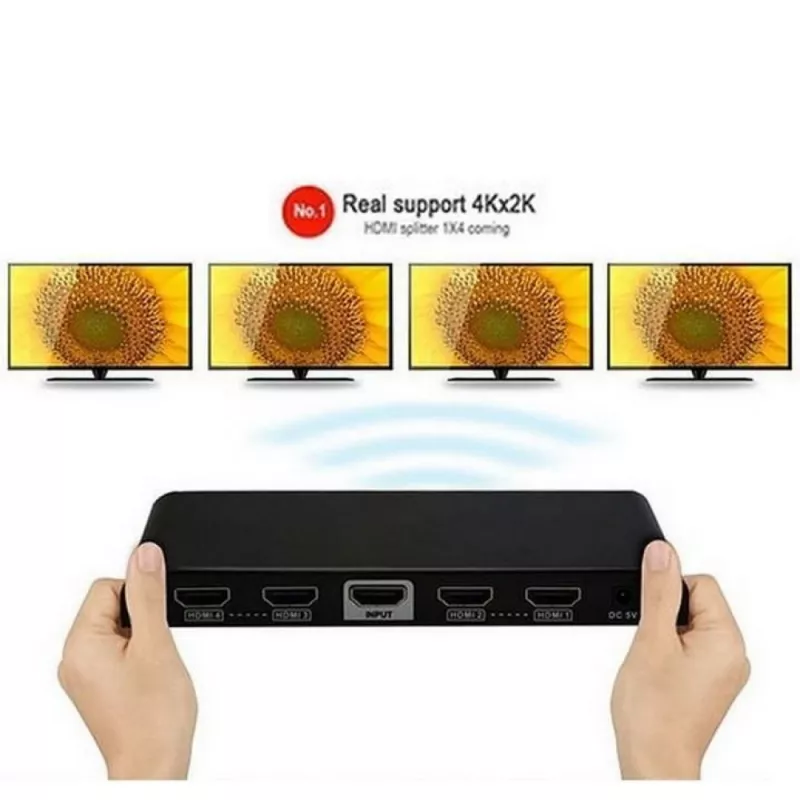 Techly HDMI skirstytuvas 2.0 4K UHD 3D 4 krypčių, HDMI, 4x HDMI, 3840 x 2160 pikselių, Juoda, 4K Ultra HD, 30 m