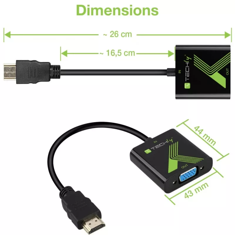 Techly kabelio keitiklio adapteris HDMI į VGA su garsu IDATA HDMI-VGA2A