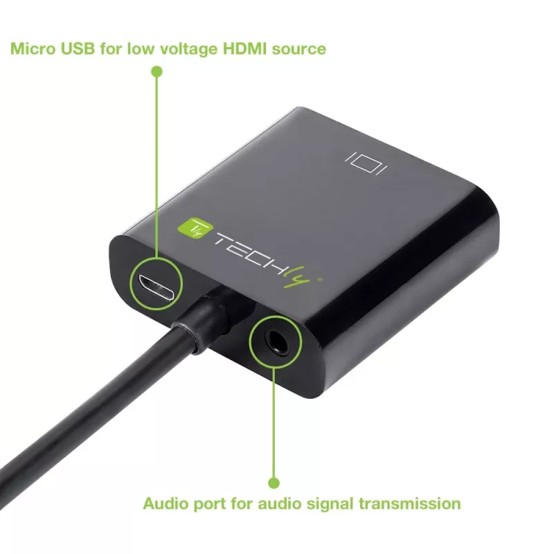 Techly kabelio adapteris konverteris HDMI į VGA su Micro USB ir garsu IDATA HDMI-VGA2AU