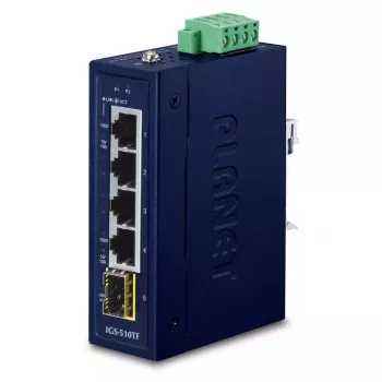 Nevaldomas Gigabit Ethernet komutatorius PLANET IGS-510TF — 4 x 10/100/1000 Mbps, 10 Gbit/s komutavimo pajėgumas, 9–48V DC, tvirtinamas ant sienos