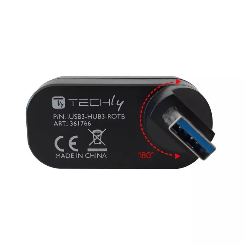 Techly IUSB3-HUB3-ROTB sąsajos šakotuvas USB 3.2 Gen 1 (3.1 Gen 1) Type-A 5000 Mbit/s Juoda