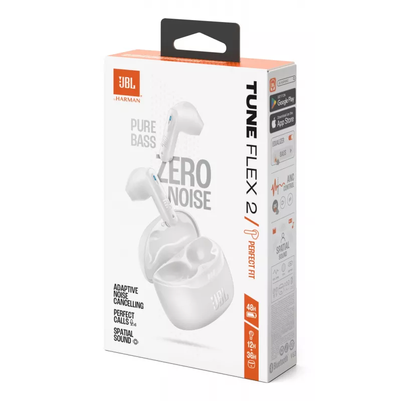 JBL Tune Flex 2 laisvų rankų įranga True Wireless Stereo (TWS) į ausis įdedamos ausinės Skambučiai/Muzika Bluetooth Baltos
