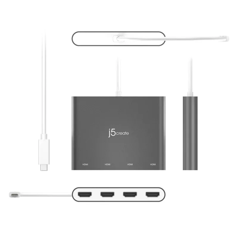 j5create JCA366-N USB-C™ į 4 prievadų HDMI™ kelių monitorių adapteris, sidabrinis