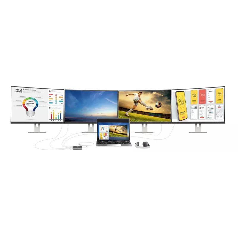 j5create JCA366-N USB-C™ į 4 prievadų HDMI™ kelių monitorių adapteris, sidabrinis