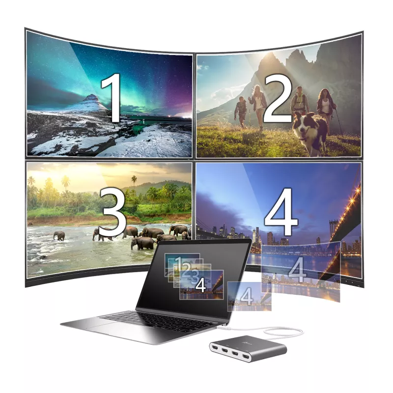 j5create JCA366-N USB-C™ į 4 prievadų HDMI™ kelių monitorių adapteris, sidabrinis