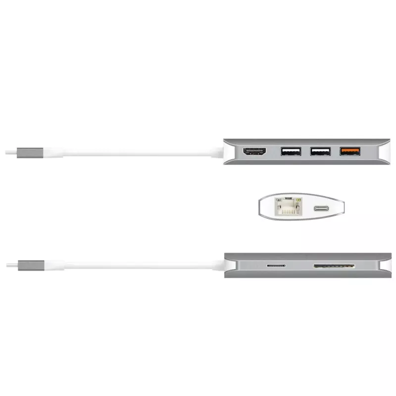 j5create JCD383 USB-C™ 9-in-1 kelių prievadų adapteris, sidabrinis ir baltas