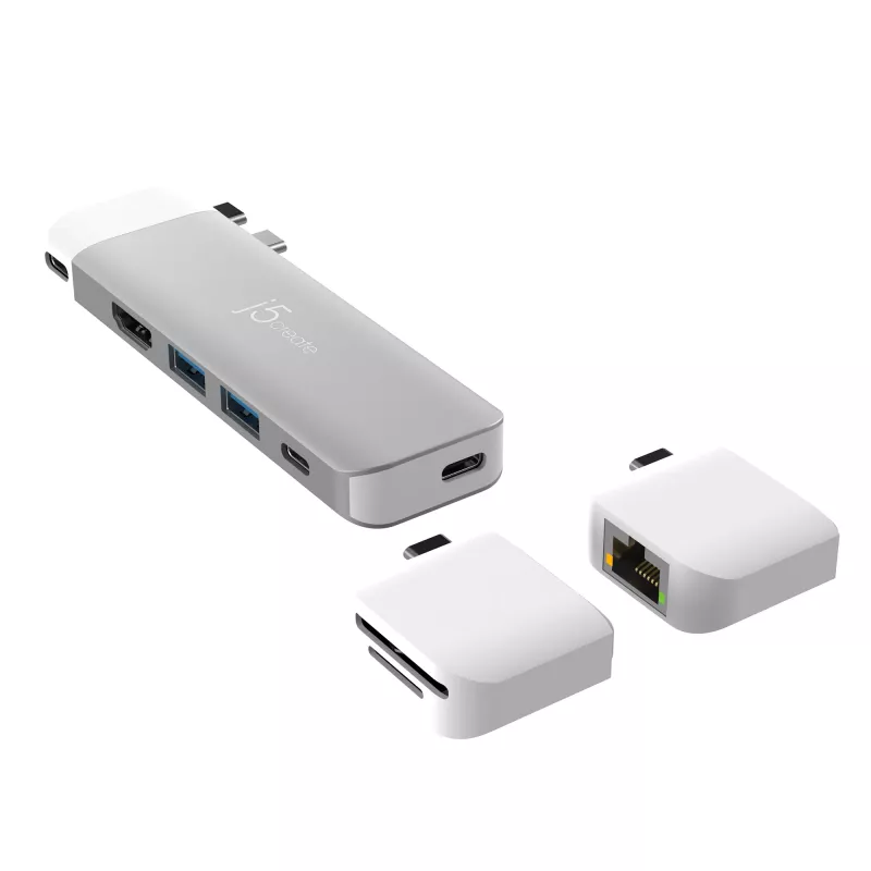 USB-C šakotuvas j5create JCD394 6K HDMI USB 3.2 Gen 2 Pilkai baltas