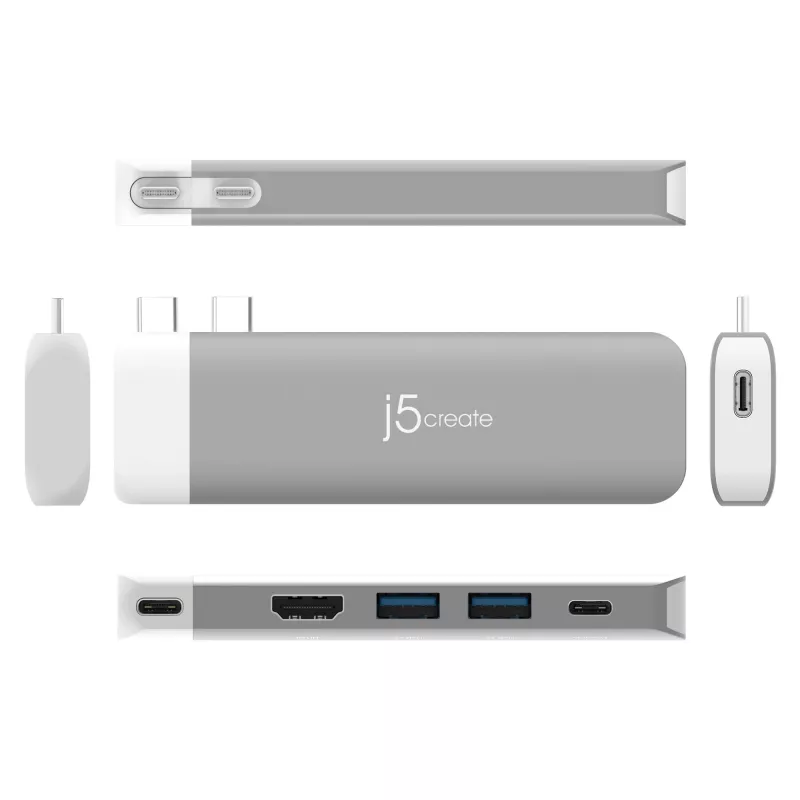 USB-C šakotuvas j5create JCD394 6K HDMI USB 3.2 Gen 2 Pilkai baltas