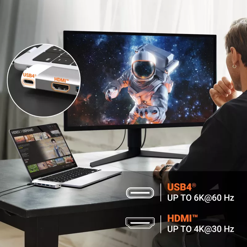 USB-C šakotuvas j5create JCD394 6K HDMI USB 3.2 Gen 2 Pilkai baltas