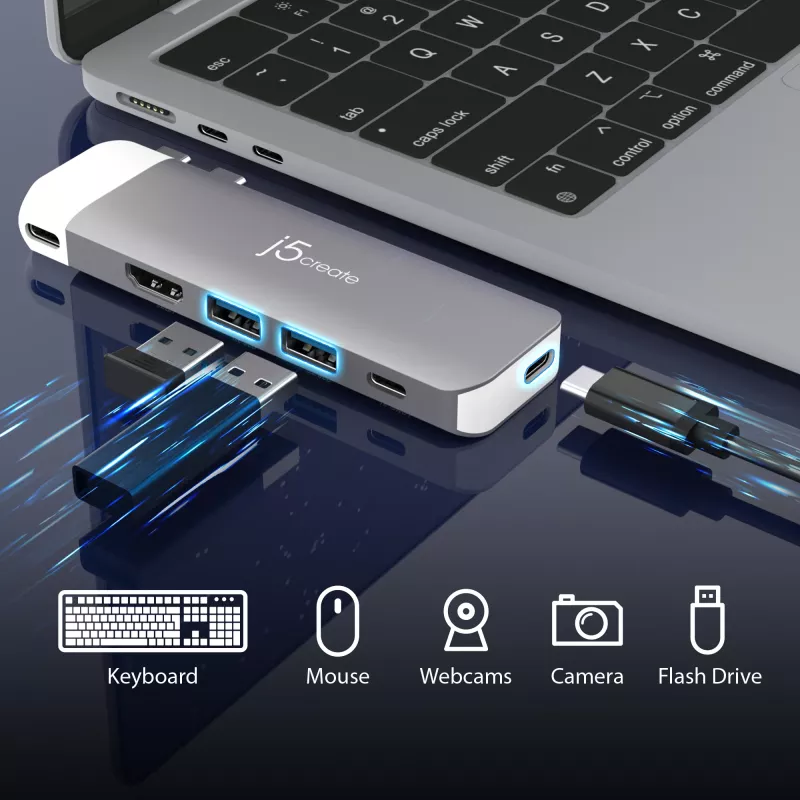 USB-C šakotuvas j5create JCD394 6K HDMI USB 3.2 Gen 2 Pilkai baltas