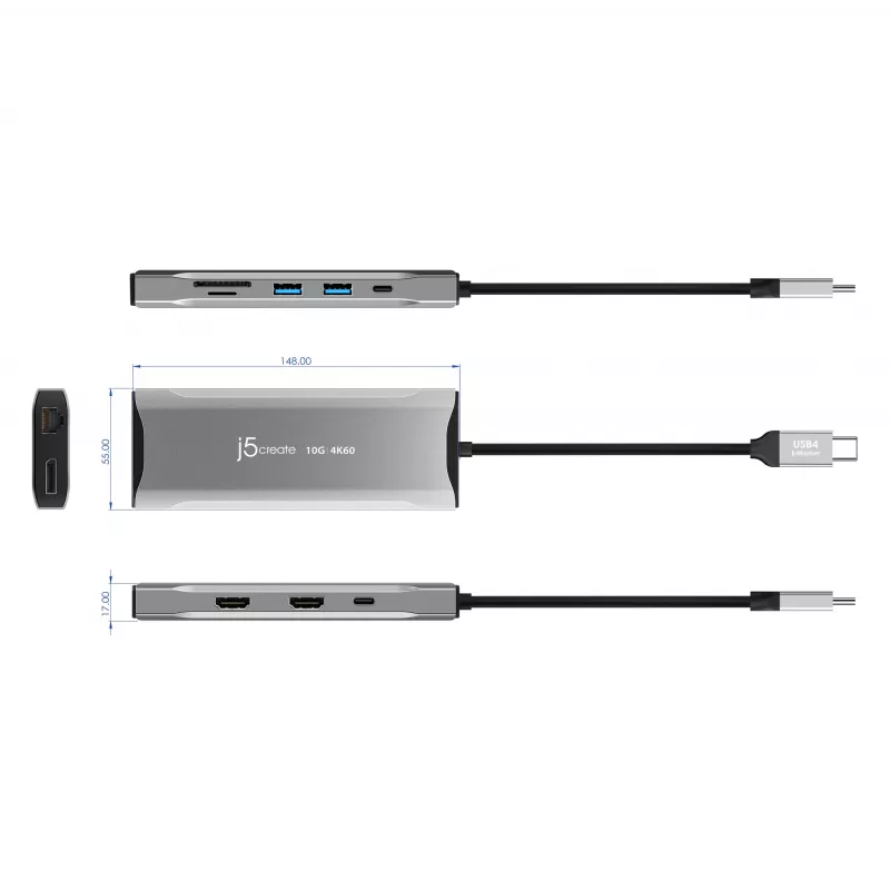 j5create JCD397-N 4K60 Elite USB-C kelių monitorių mini dokas
