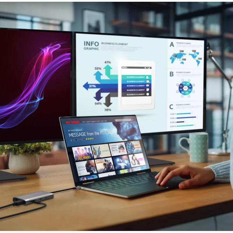 j5create JCD397-N 4K60 Elite USB-C kelių monitorių mini dokas