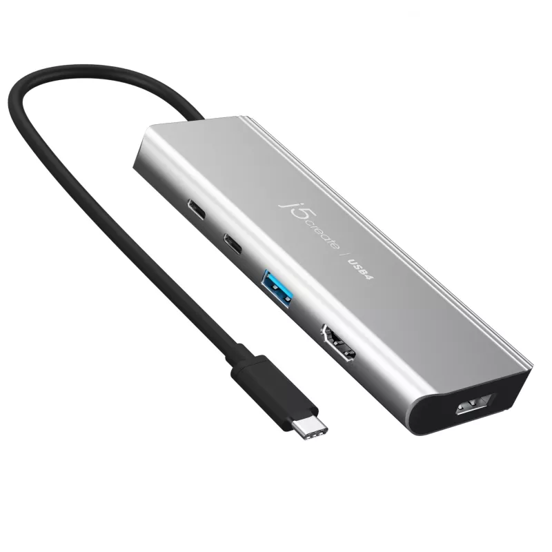 USB šakotuvas j5create JCD401 Dual 4K Multi-Port Hub, sidabrinis, laidinis, USB 3.2 Gen 2