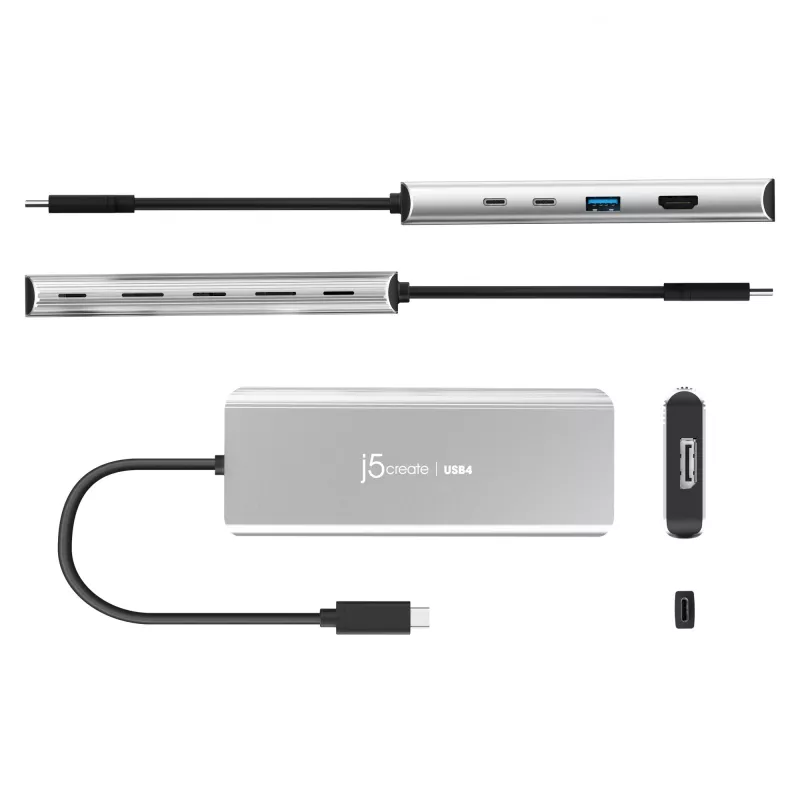 USB šakotuvas j5create JCD401 Dual 4K Multi-Port Hub, sidabrinis, laidinis, USB 3.2 Gen 2