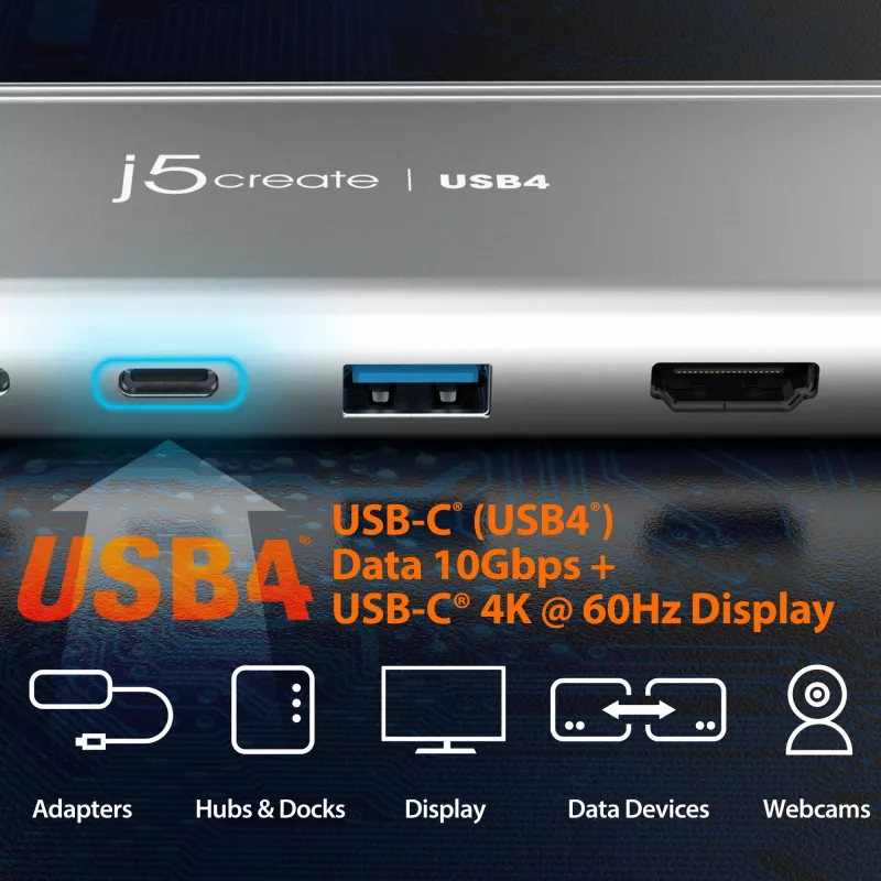 USB šakotuvas j5create JCD401 Dual 4K Multi-Port Hub, sidabrinis, laidinis, USB 3.2 Gen 2