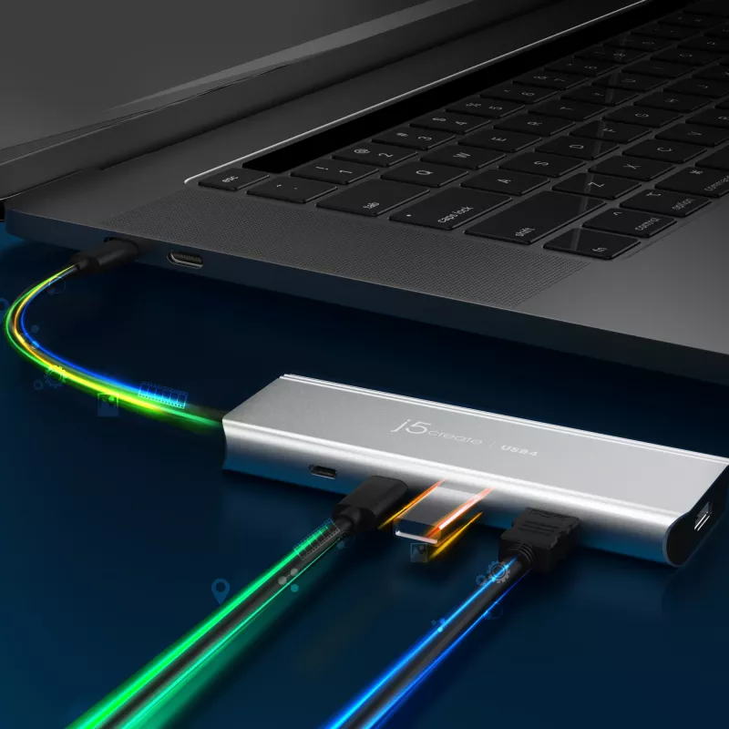 USB šakotuvas j5create JCD401 Dual 4K Multi-Port Hub, sidabrinis, laidinis, USB 3.2 Gen 2