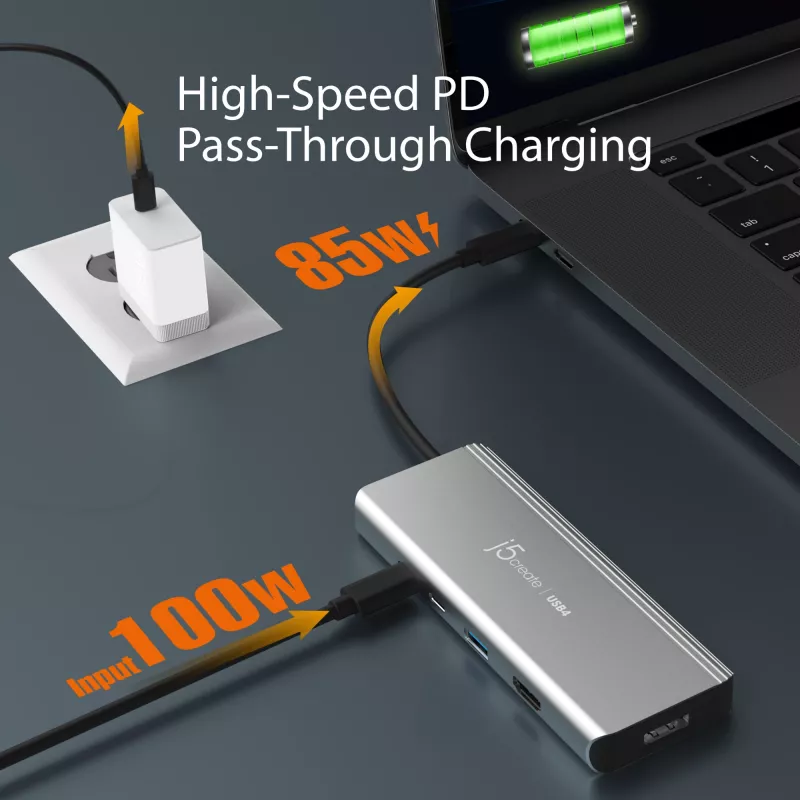 USB šakotuvas j5create JCD401 Dual 4K Multi-Port Hub, sidabrinis, laidinis, USB 3.2 Gen 2