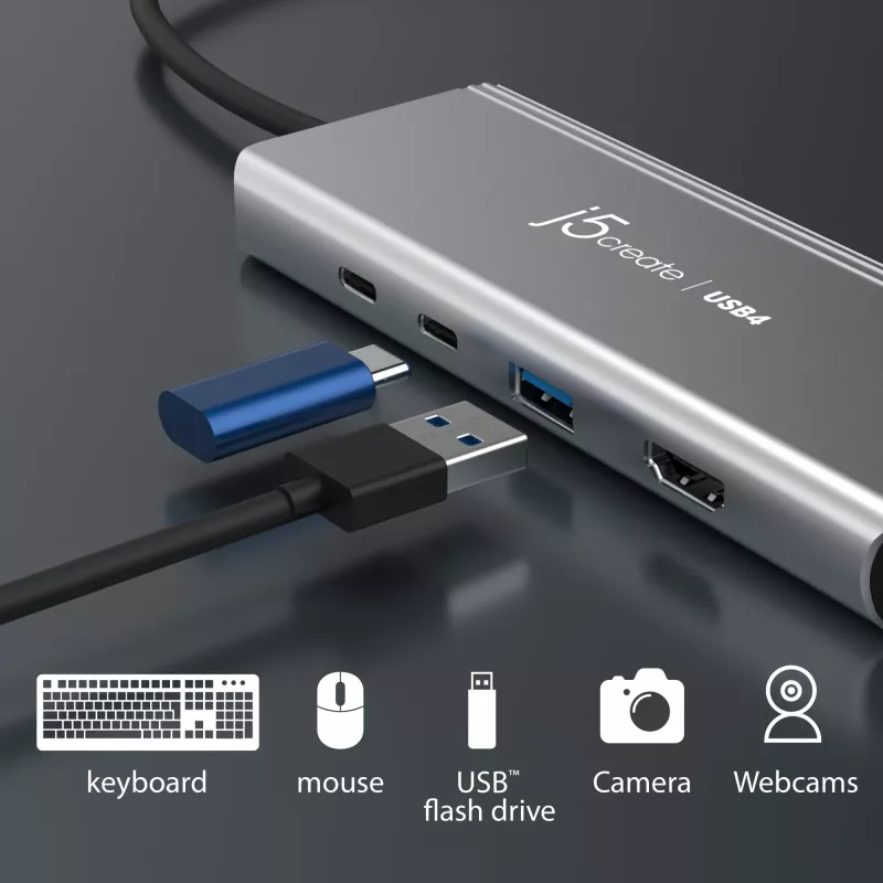 USB šakotuvas j5create JCD401 Dual 4K Multi-Port Hub, sidabrinis, laidinis, USB 3.2 Gen 2