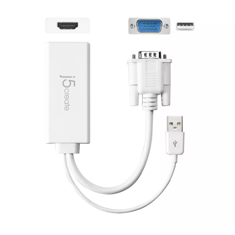 j5create JDA214 VGA į HDMI vaizdo ir garso adapteris baltas 0,176 m