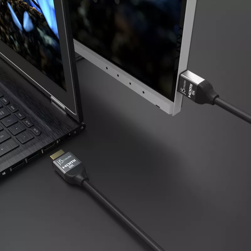 j5create JDC53 itin didelės spartos 8K UHD HDMI™ laidas, juodas ir pilkas, 2 m