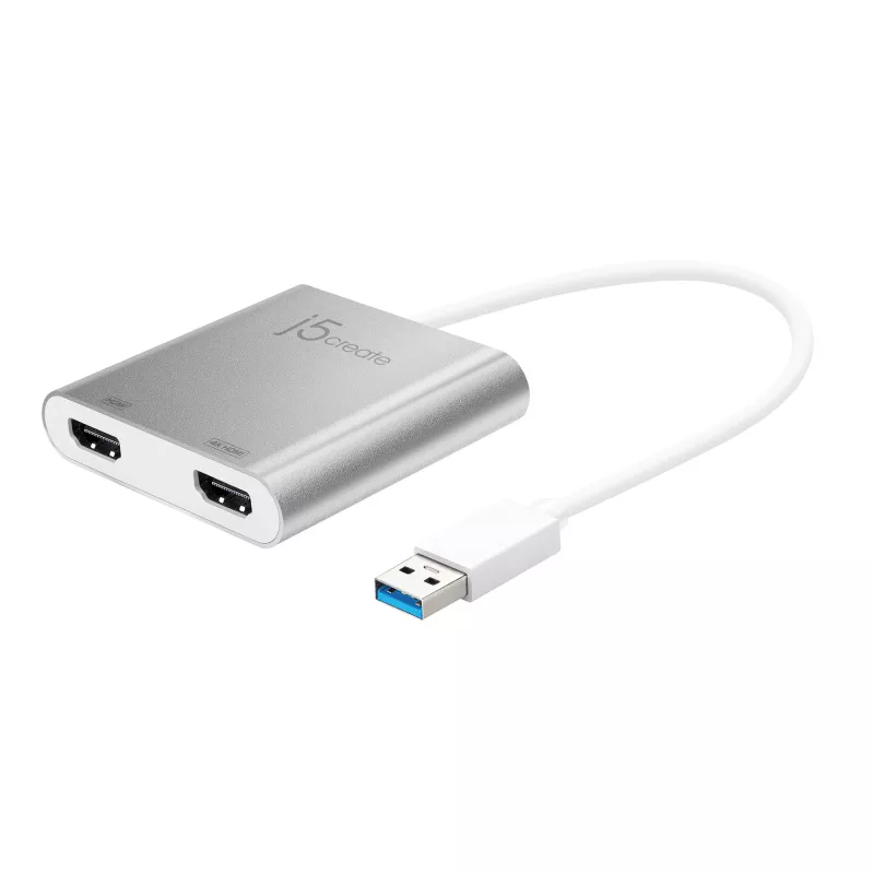 j5create JUA365 USB™ 3.0 prie dviejų HDMI kelių monitorių adapterio, sidabrinis