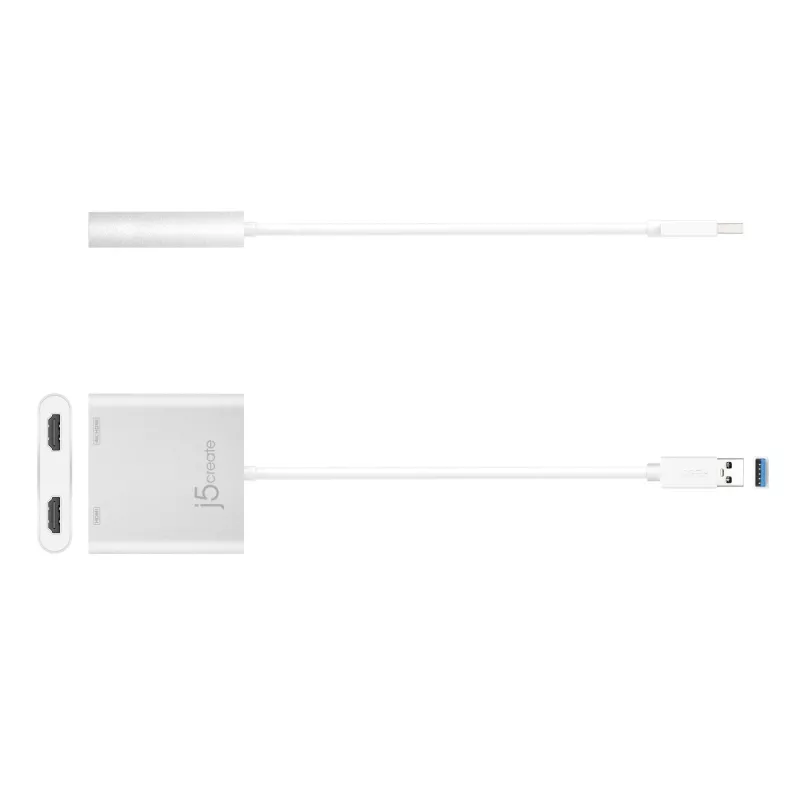 j5create JUA365 USB™ 3.0 prie dviejų HDMI kelių monitorių adapterio, sidabrinis