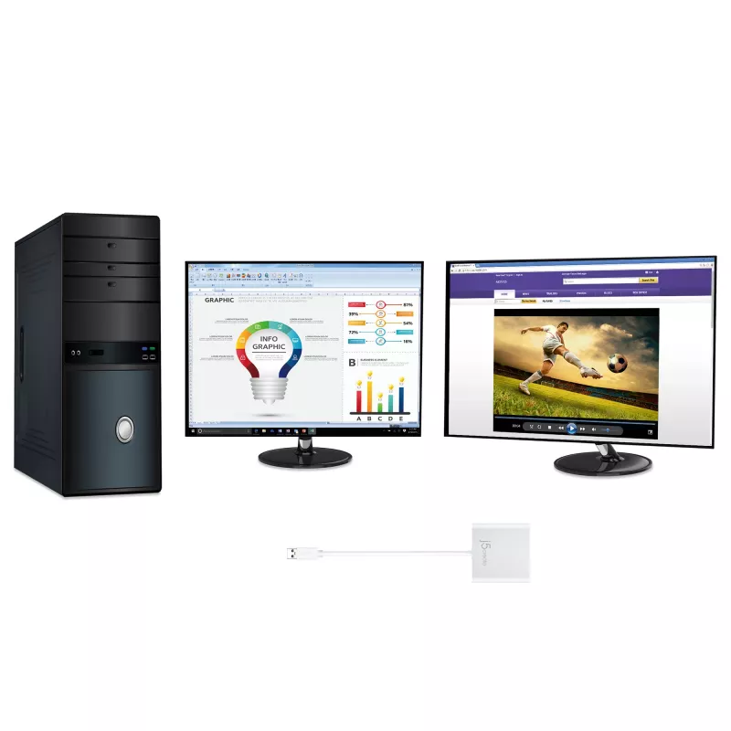 j5create JUA365 USB™ 3.0 prie dviejų HDMI kelių monitorių adapterio, sidabrinis