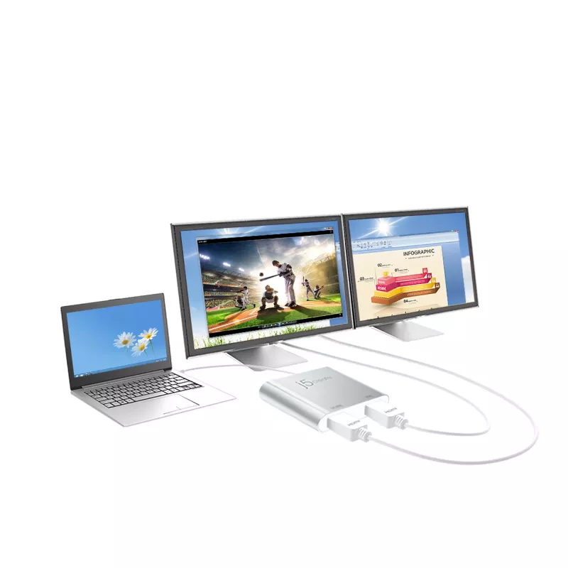 j5create JUA365 USB™ 3.0 prie dviejų HDMI kelių monitorių adapterio, sidabrinis