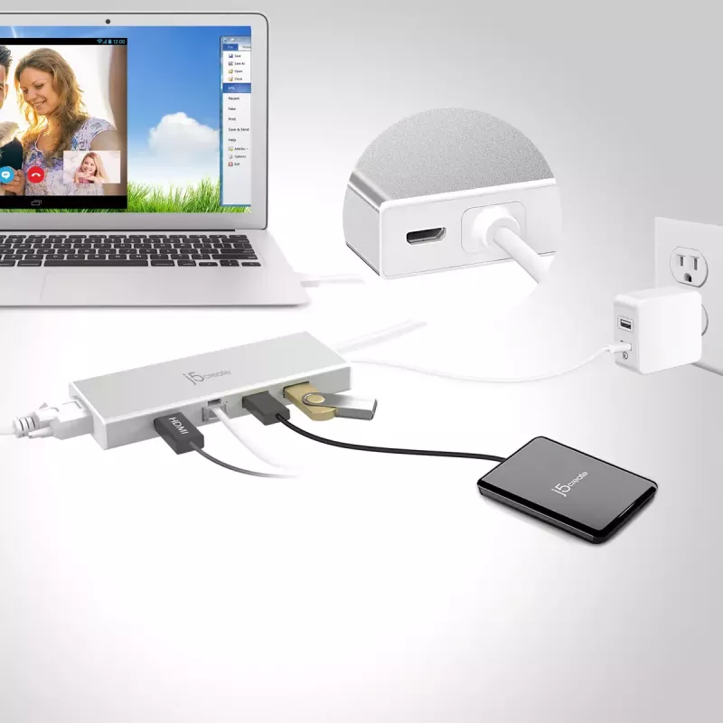 j5create JUD380 USB™ 3.0 Mini Dock, su 1x HDMI prievadu ir 3x USB prievadais, sidabrinė
