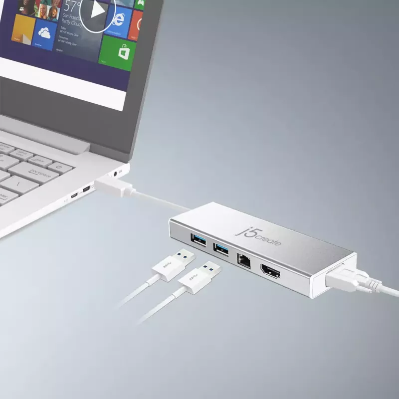 j5create JUD380 USB™ 3.0 Mini Dock, su 1x HDMI prievadu ir 3x USB prievadais, sidabrinė