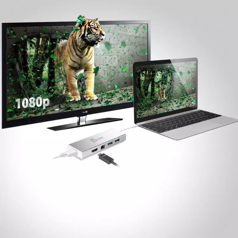 j5create JUD380 USB™ 3.0 Mini Dock, su 1x HDMI prievadu ir 3x USB prievadais, sidabrinė