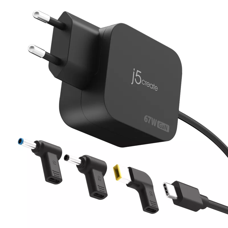 j5create JUP1565DCE3A-EN 67W GaN PD USB-C® Mini įkroviklis su 3 tipų DC jungtimis - EU