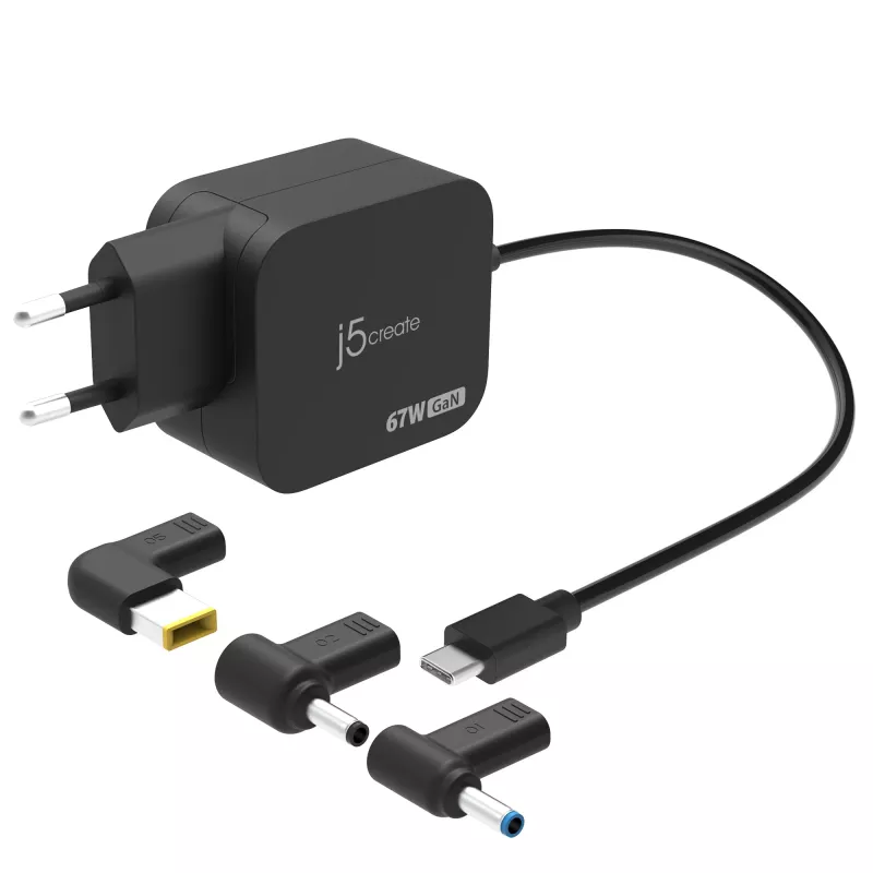 j5create JUP1565DCE3A-EN 67W GaN PD USB-C® Mini įkroviklis su 3 tipų DC jungtimis - EU