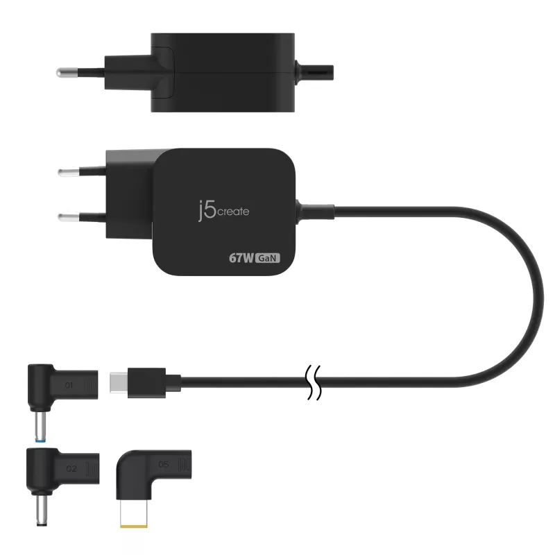 j5create JUP1565DCE3A-EN 67W GaN PD USB-C® Mini įkroviklis su 3 tipų DC jungtimis - EU