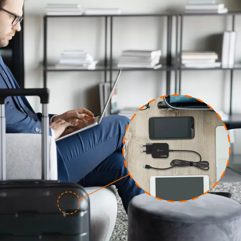 j5create JUP1565DCE3A-EN 67W GaN PD USB-C® Mini įkroviklis su 3 tipų DC jungtimis - EU