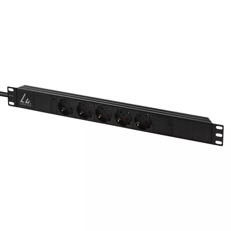 Lanview 19 colių stovo maitinimo juosta 1U 10A, 5x Schuko (LVR-3MSCH-LIC-SCH5)