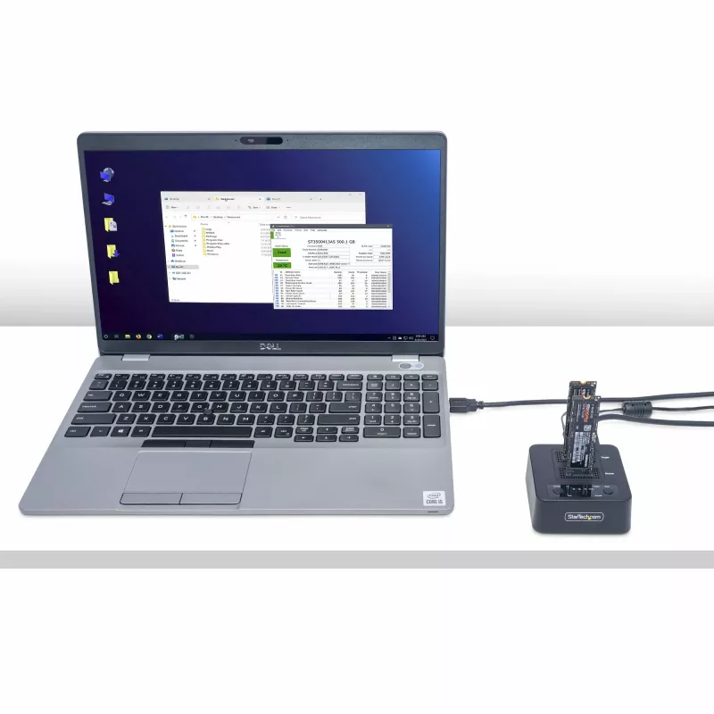 StarTech.com 1:1 M.2 NVMe diskų kopijavimo įrenginys, atskiras M.2 SSD klonavimo/kopijavimo įrenginys iki 90 GB/min., USB 3.2 20 Gbps M.2 dviejų lizdų diskų dokas, pridedami USB-C/A laidai