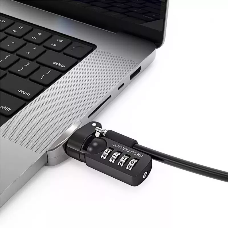 Compulocks Ledge Lock adapteris, skirtas MacBook Pro 16 colių M1 M2 M3, su kombinuotu kabelio užraktu, sidabrinis