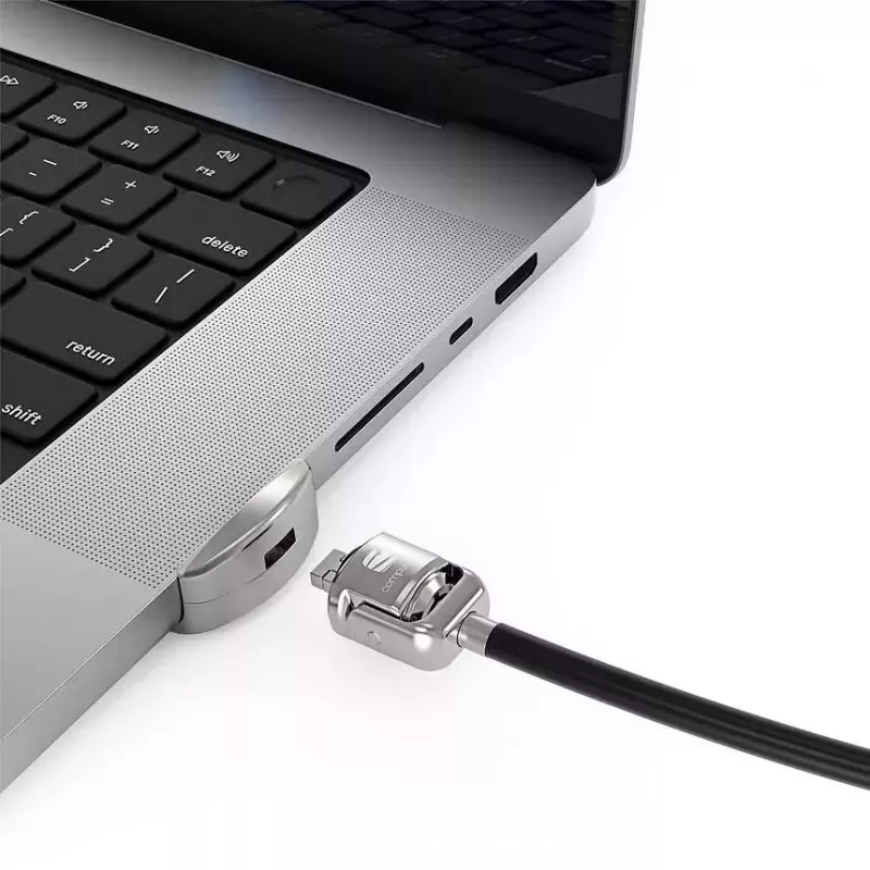 Compulocks Ledge Lock Adapter, skirta MacBook Pro 16 colių M1 M2 M3, su raktiniu kabelio užraktu, sidabrinė