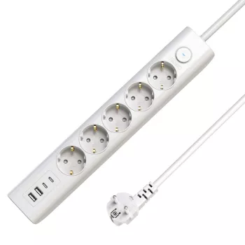 Microconnect 5 krypčių USB Schuko maitinimo lizdas su įjungimo/išjungimo jungikliu 1,5 m, balta