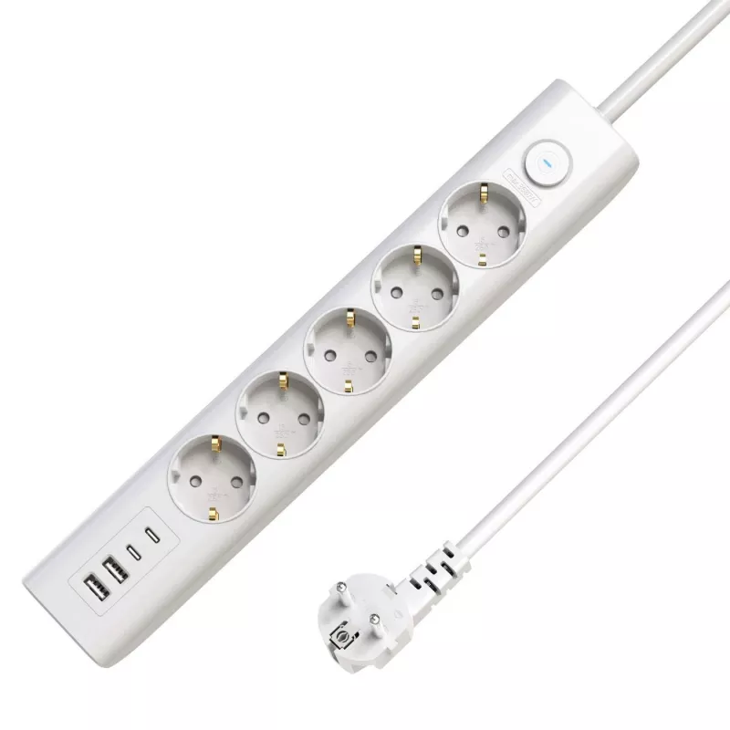 Microconnect 5 krypčių USB Schuko maitinimo lizdas su įjungimo/išjungimo jungikliu 1,5 m, balta