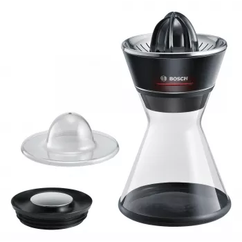 Citrus Press Bosch MCP72GPB — elektrinė citrusinių vaisių spaustuvė, nerūdijantis plienas, 1 L talpa sultims, juoda