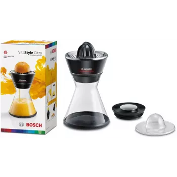 Citrus Press Bosch MCP72GPB — elektrinė citrusinių vaisių spaustuvė, nerūdijantis plienas, 1 L talpa sultims, juoda