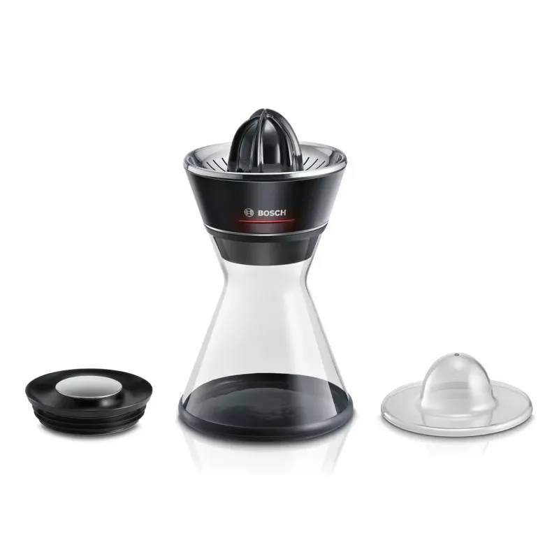 Citrus Press Bosch MCP72GPB — elektrinė citrusinių vaisių spaustuvė, nerūdijantis plienas, 1 L talpa sultims, juoda